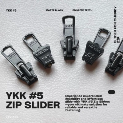 YKK #5 Chunky Zip Slider Matte Black for 5mm teeth - Replacement (1pc)