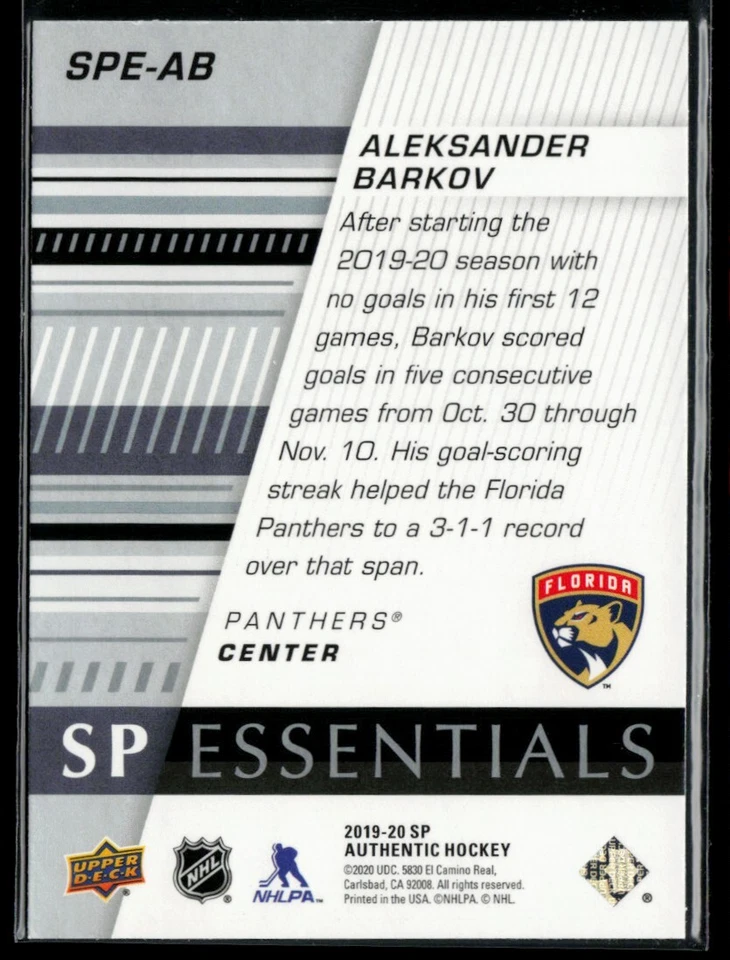 2019-20 SP Authentic Essentials Aleksander Barkov #SPE-AB - Image 2 of 2