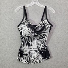 Athleta Women Swimwear 36B/C Black Retro Palm Tankini Leaf Print Twist Front