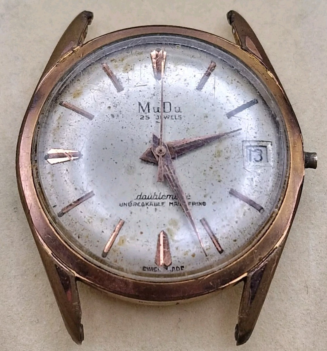 VTG MuDu Doublematic 25 Jewels Date Men Swiss Made Automatic Felsa