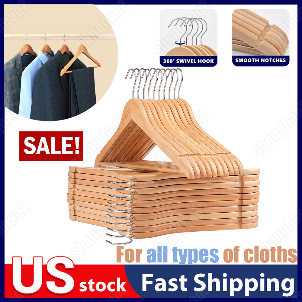 Premium Wooden Hangers 1-20 Pack Natural Finish Suit Hangers by Utopia Home-image