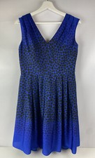 LOFT Womens A Line Dress Size 6, Blue Black Print Sleeveless, Silky, Lined 01