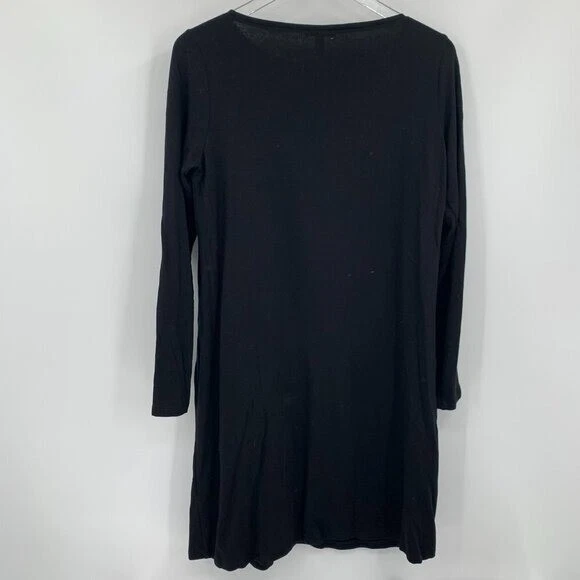 Eileen Fisher Vestido Túnica Tejido Negro Manga Larga Bolsillo Vellón Acogedor Pequeño Foto 3 de 4