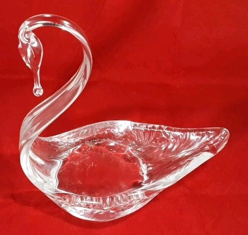 VINTAGE CLEAR GLASS VINTAGE ART DECO STYLE HAND BLOWN SWAN ORNAMENT BOWL / DISH - Picture 7 of 19