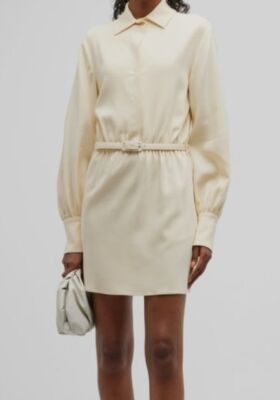 $595 Alexis Womens Ivory Levina Belted Long Sleeve Mini Crepe Shirt Dress Size M