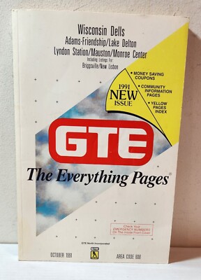 1991 Wisconsin Dells, Wisconsin; Lake Delton, Monroe Center telephone book