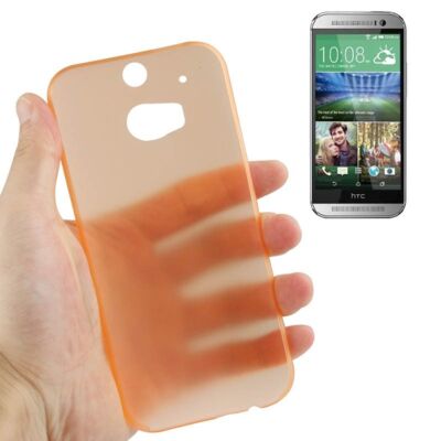Schutzhülle Case Ultra Dünn 0,3mm für Handy HTC One M8 / M8s Orange Transparent