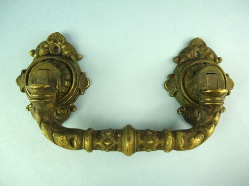 Antique Solid Brass Large Ornate Heavy Door or Drawer Handle, Folds Down - 第 1/6 張圖片