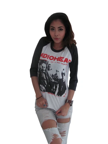 Thom Yorke Radiohead Band Tour Raglan Baseball 3/4 Sleeve T-Shirt Womens Bunny