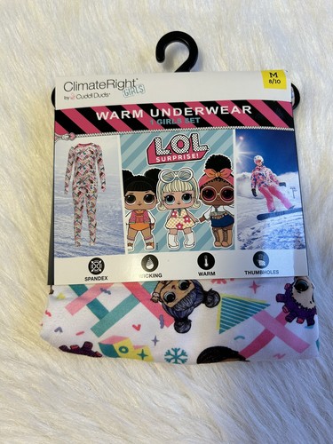 ClimateRight By Cuddl Duds Underwear Girls Size M 8/10 L.O.L. Pajamas Thumbholes