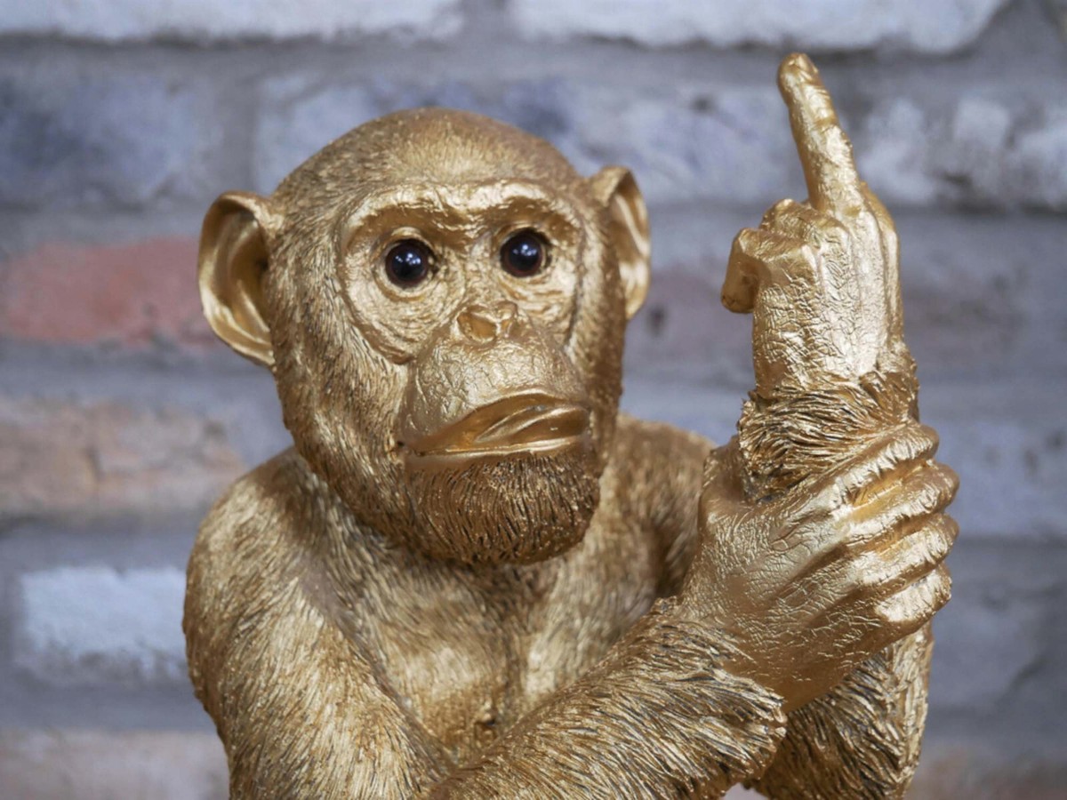 Rude Gold Monkey Ornament Extra Large 30cm Cheeky Chimp Figure