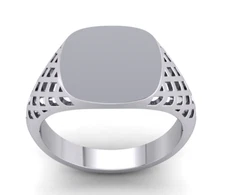 Gents Cushion Signet Ring Platinum Plated Solid Sterling Silver 925 Basket Sides