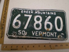 1950 50 VERMONT VT LICENSE PLATE 67860