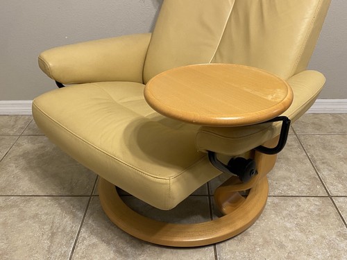 Large Ekornes Stressless Swivel Table for Recliner Furniture Wood MCM Food Tray