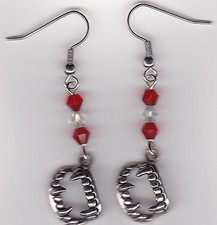 Halloween Earrings-Fangs Dracula Vampire Teeth - Tibetan Silvr w/Swarovski Beads