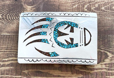 Vintage Navajo Turquoise,Coral "B" Bear Claw Sterling Silver Belt Buckle