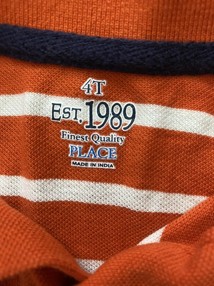 Camisa estilo polo para niños naranja y blanco a rayas talla 4t place Foto 3 de 4
