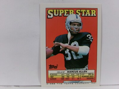 1988 Topps Super Star Sticker Back Cards ( 32) Marcus Allen JT Smith #54 HOF