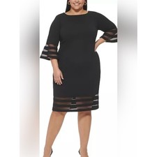 Calvin Klein Bell-Sleeve Boat-Neck Sheath Dress Women's SZ 12 in Black