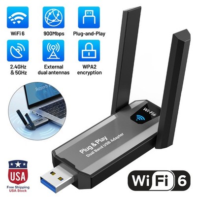 Wireless USB WiFi 6 Adapter, 802.11ax 900Mbps Dual Band 2.4G/5Ghz Network Dongle