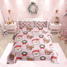 Santa Claus Comforter Set Twin Size Merry Christmas Bedding Set Xmas Deer Elk...