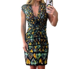 VINTAGE Roberto Cavalli Y2K Silk Heart Print Rosette Dress - IT 38 US 2