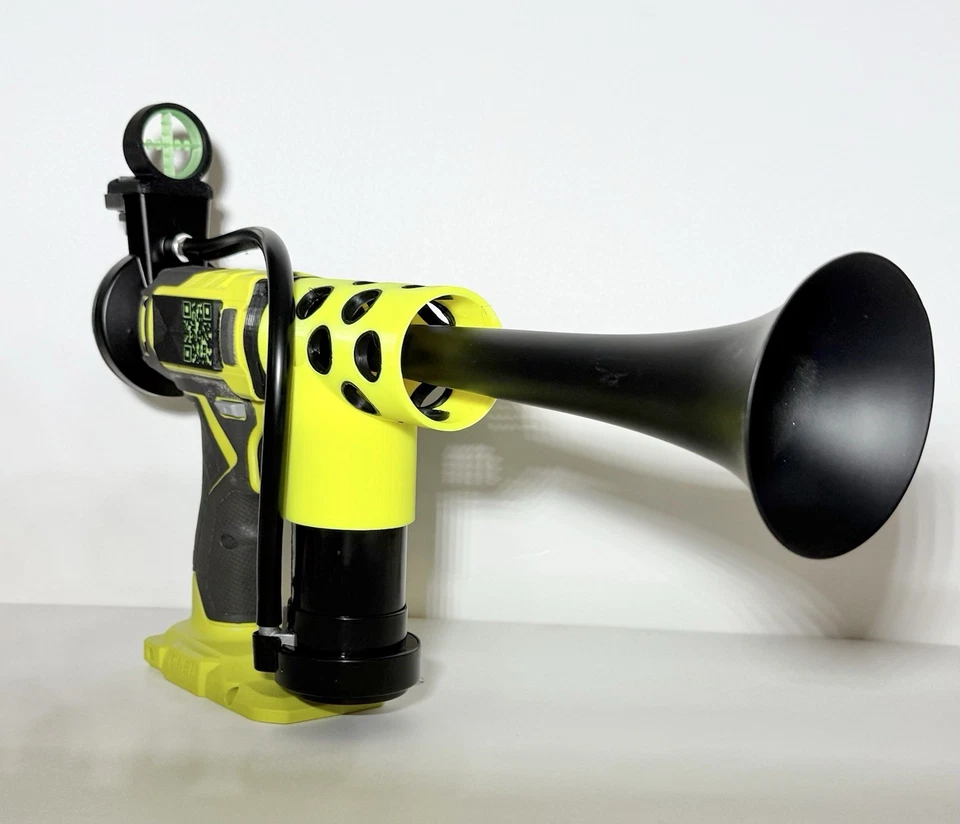 Pistola de buzina de trem Ryobi Air Horn. Raro Bumble Bee Edition THE BARULHENT + Extras - Imagem 3 de 4