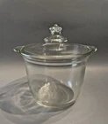Early Vintage PYREX Clear Glass Bean Pot with Lid, Crack in Bottom