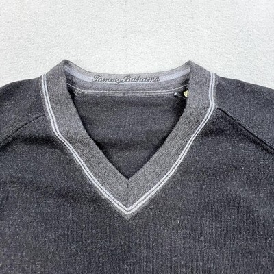 Tommy Bahama Sweater Mens XL Gray Extra Fine Merino Wool V Neck Knit Pullover