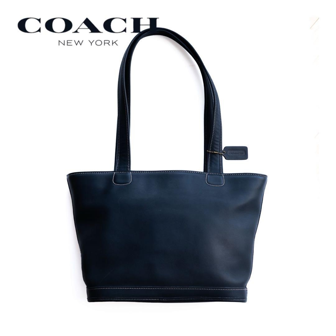 バッグ Old Coach Tote Bag Black Navy Leather Rare Old Coach Tote Bag Navy Leather USA - Gem