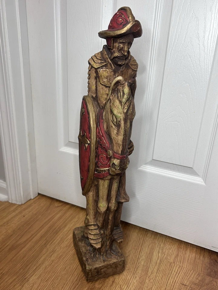 Vintage Medieval Knight Horseman Figurine Red Gold Shield Medieval Decor - Image 4 of 4