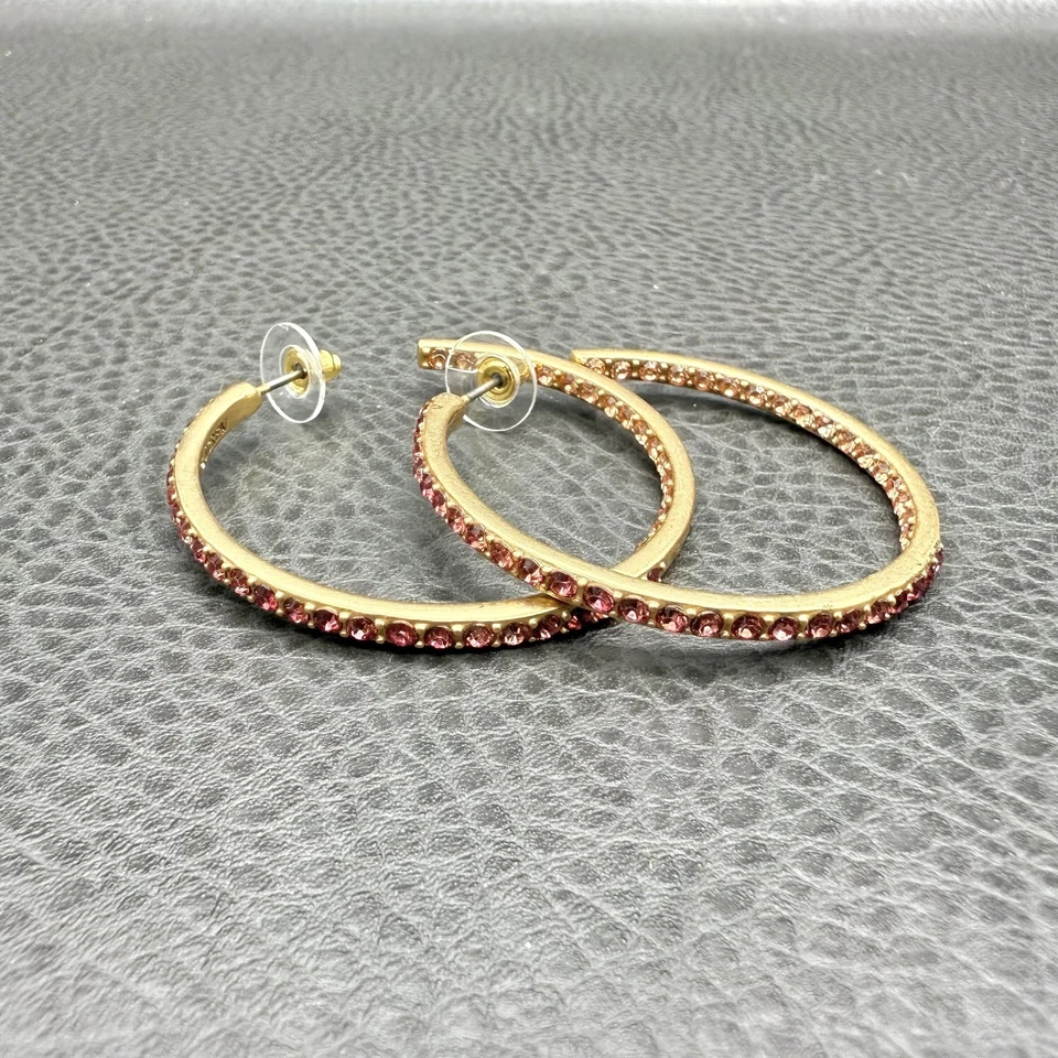 Pendientes de aro J.Crew tono dorado rosa cristal pavé estrás joyería de moda Foto 3 de 4