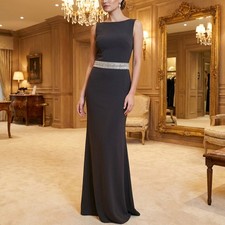 Women Dressy Fashion Black Elastic Band Belt Bling Silver Rhinestones Size S M