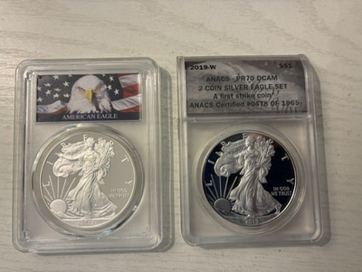 #ad 2013 amp; 2019 Silver American Eagle PROOF Coins see pics $265.00