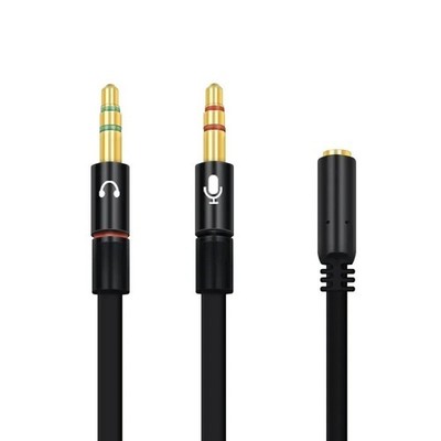 Headset Splitter 3.5mm Jack Dual Male Adapter Mic and Audio Headphone Gold