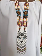 Wolf Handmade Necklace Seed Bead Boho American Style Netiv Beaded Multi Strand