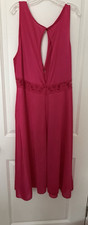 Vintage Adonna Midi Nylon Nightgown XL Stretch Lace Front Sweep Hot Pink Keyhole