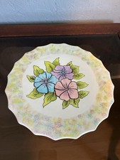 ceramic pedestal cake stand Floral W Scalloped Edges 10  