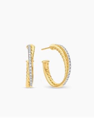 David Yurman 18K Yellow & White Gold Diamond Crossover Earrings