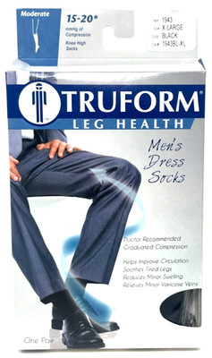 Truform Men's Microfiber Dress Socks NIP Moderate 15 - 20 mmHg BLACK X-Large