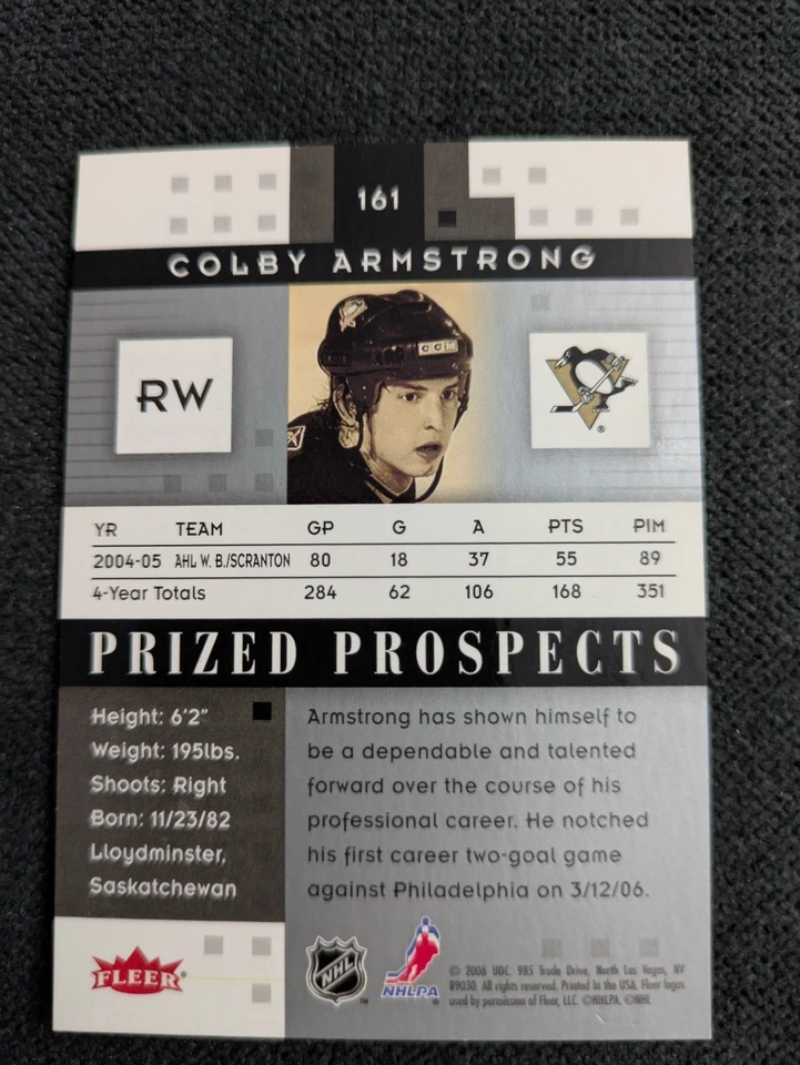 2005-06 HOT PROSPECTS PRIZED PROSPECTS /1999 161 Colby Armstrong Penguins - Image 2 of 2