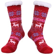Slipper Socks for Women with Grippers, Winter Warm Fuzzy Indoor Christmas Gif...