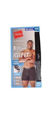 Hanes Men's 3-Pk Ultimate Total Support Pouch Big Boxer Briefs NN7 Multi 4XB NWT