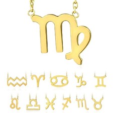 14K Yellow Gold Astrology Zodiac Sign Necklace Solid Links 16"-18" Adjustable
