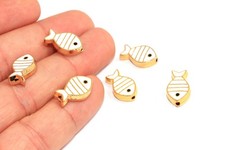 1/3/5 Pcs 18K Gold Plated White Enamel Fish Charm Nautical Connector Bead 9x16mm