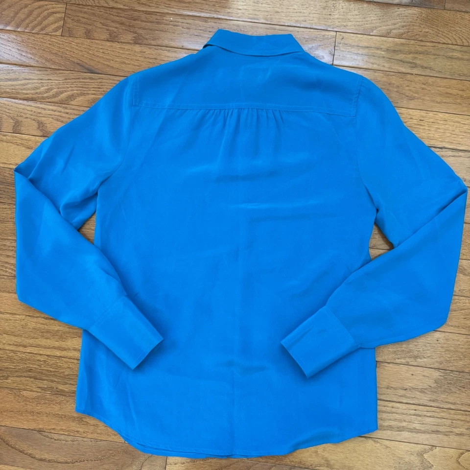 Vintage J. Camisa de vestir blusa top azul 100 % seda con botones talla 0 suave preppy Foto 2 de 4
