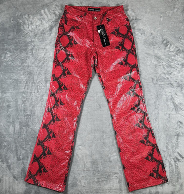 NWT Revolt Pants Womens 7/8 (27x30) Red Bootcut Mid Rise Snake Skin Patterned