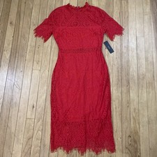 Lulus Remarkable Red Sheer Lace Short Sleeve Lined Dress M Sexy Capsule Coquette