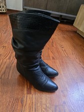 Vintage 80s/90s Black Leather Boots Made In USA Women's 7.5 M