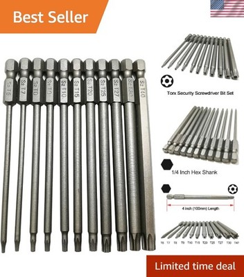 Magnetizable Torx Screwdriver Set - 11 Sizes T6 to T40, 1/4 Inch Hex Shank